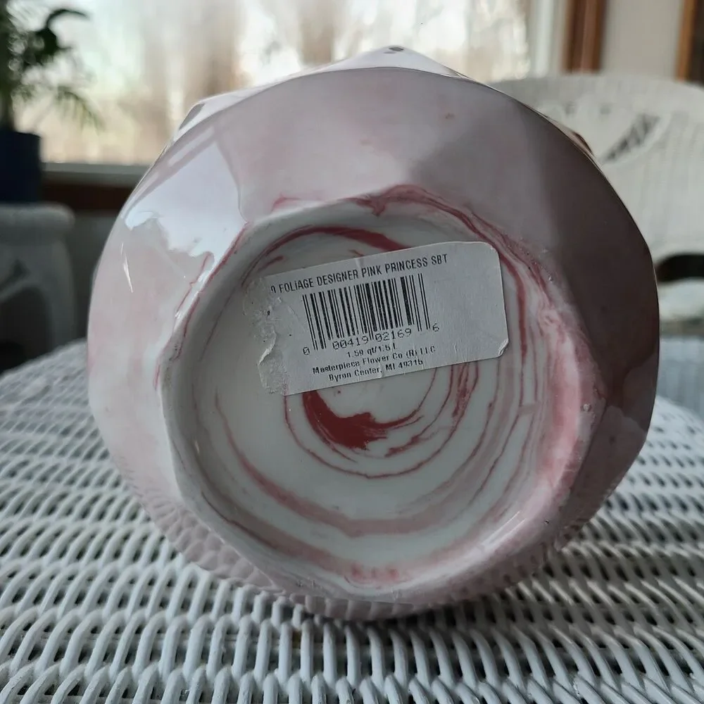 Marble Look Designer Ceramic Planter Vase Floral Foliage Pot Valentine's Day